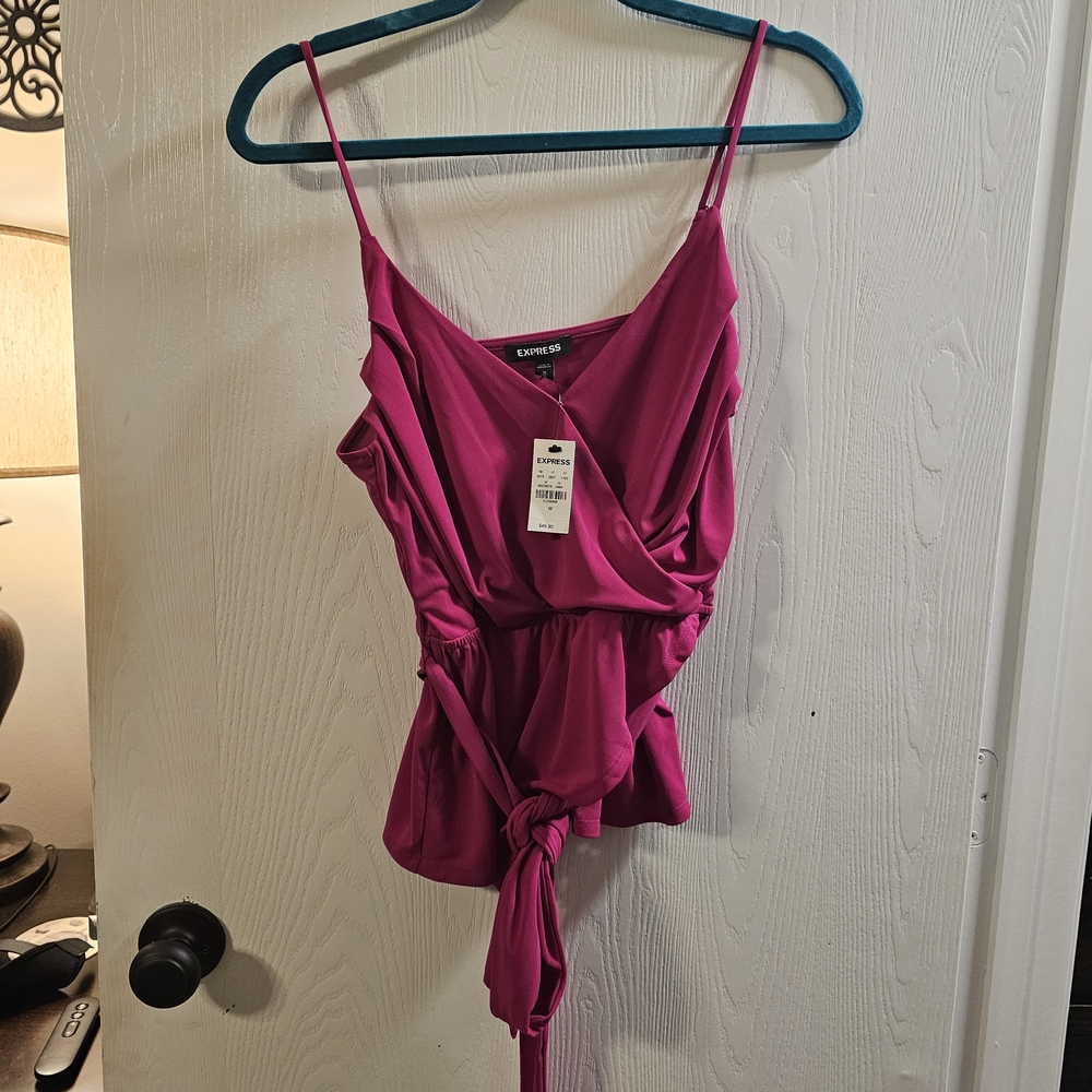 Express Pink Sleeveless Tie Waist Peplum Top Sz M NWT